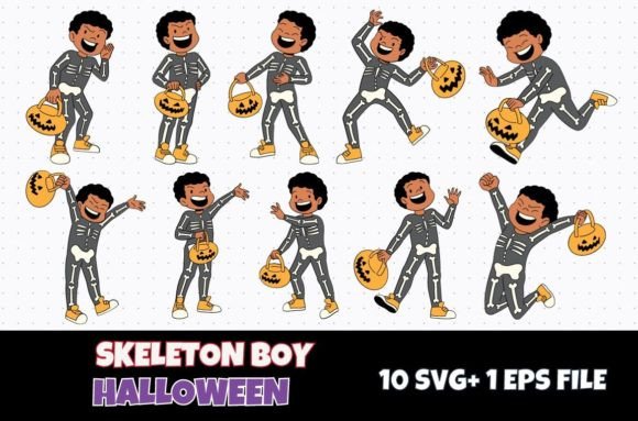 Download 10 Skeleton Boy Halloween Vector SVG - Halloween vector Collection