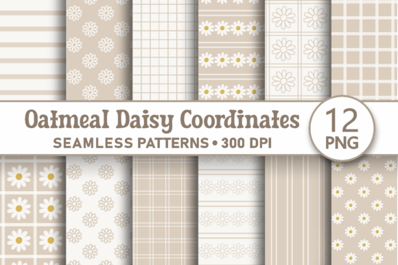 Download Beige Grid Daisy Seamless Pattern Bundle - Beige Collection