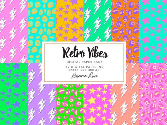Download 80s Digital Papers | Neon Retro Patterns - Retro pattern Collection