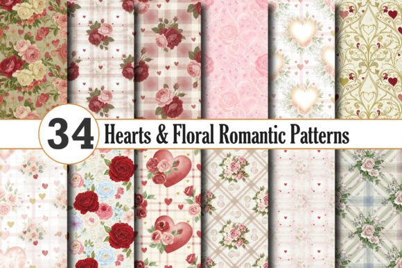 Download Hearts &amp; Floral Romantic Patterns - Romantic patterns Collection