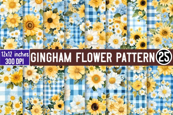 Download Gingham Flower Pattern Digital Paper - Premium Resources
