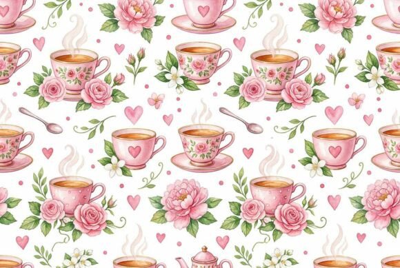 Download Watercolor Teacup and Flower Pattern - Premium Resources